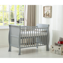 (Grey) MCC®  BABY BED Solid Wooden Cot bed Savannah Sleigh Cotbed & Water Repellent Mattress