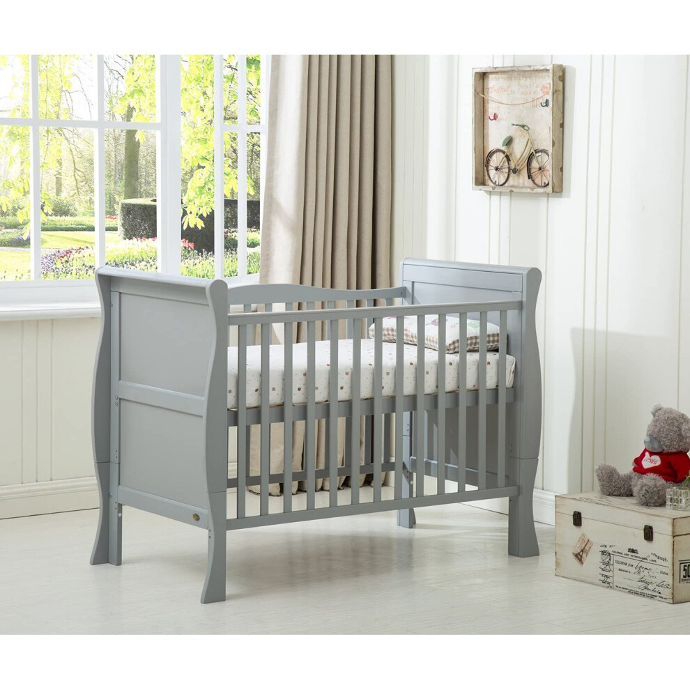 (Grey) MCC®  BABY BED Solid Wooden Cot bed Savannah Sleigh Cotbed & Water Repellent Mattress