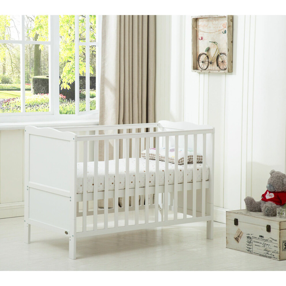 (White) MCCÂ® Wooden Baby Cot Bed "Orlando" & Water repellent Mattress