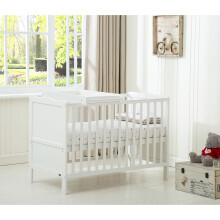 (White) MCC® BABY BED Wooden Baby Cot Bed "Orlando" with Top Changer & Water repellent Mattress