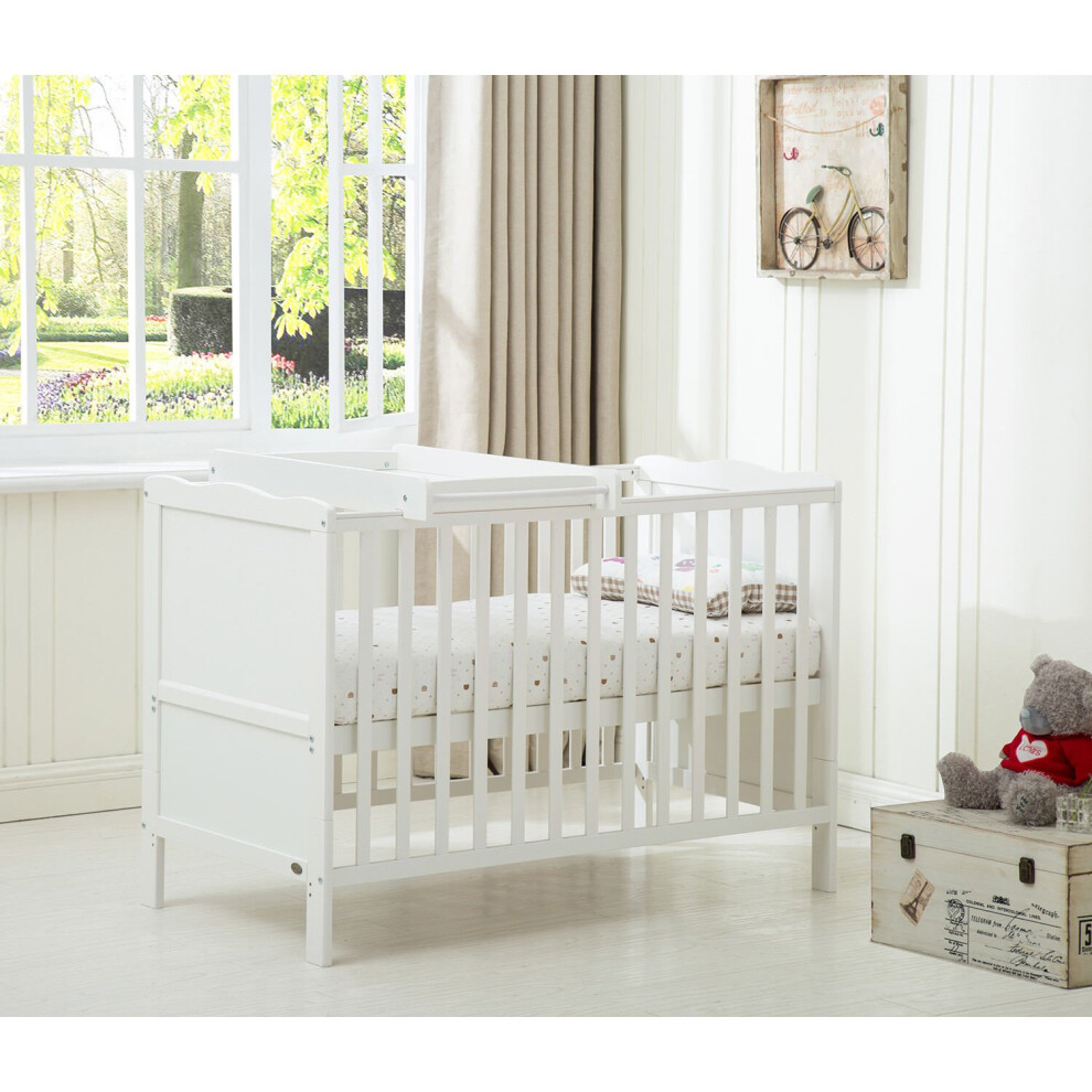 (White) MCCÂ® BABY BED Wooden Baby Cot Bed "Orlando" with Top Changer & Water repellent Mattress