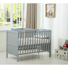 (Grey) MCC® BABY BED Wooden Baby Cot Bed "Orlando" with Top Changer & Water repellent Mattress