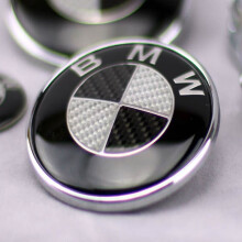 Voor BMW-embleem echt koolstofvezel zwart zilver 74 mm kap kofferbak badge embleem