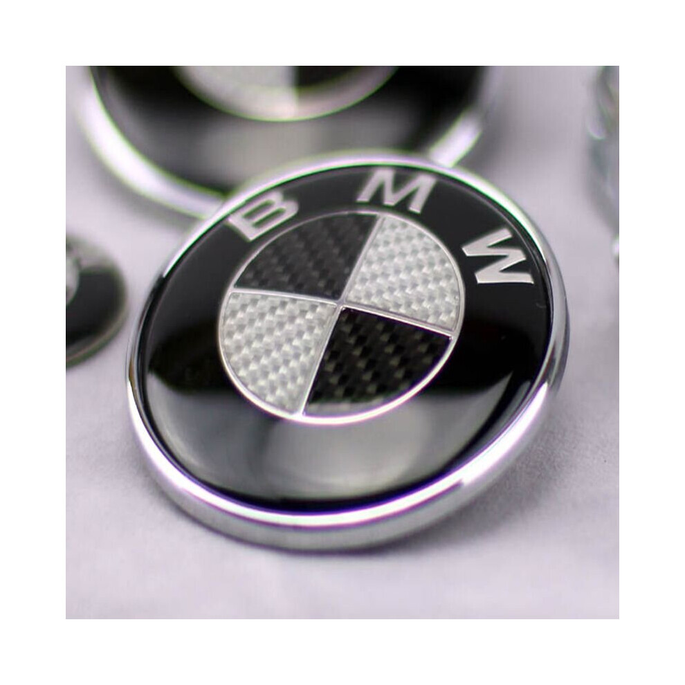 For Bmw Logo Real Carbon Fiber 74Mm Hood Trunk Badge Emblem Black/Silver