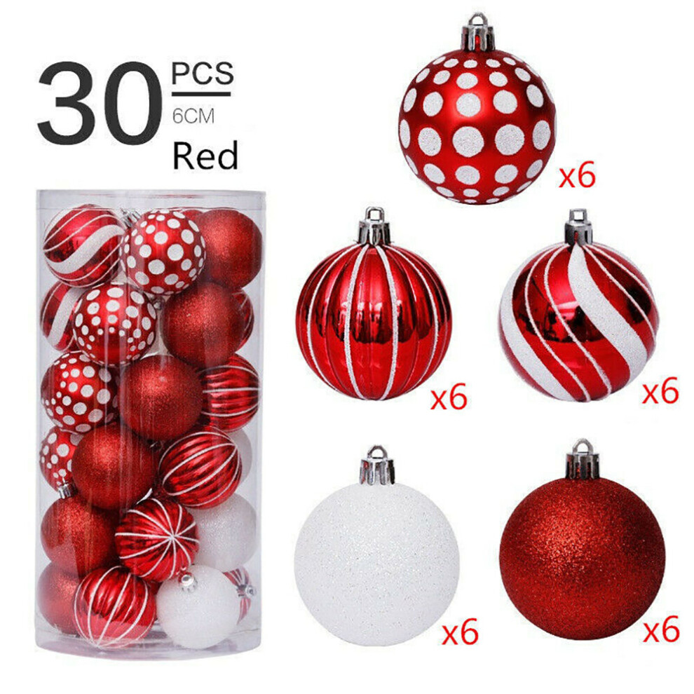 (Red) Christmas Tree 30pc Balls Baubles Xmas Party Glitter Hanging Home Decor Ornament