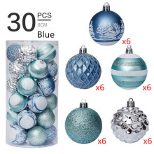 (Blue) Christmas Tree 30pc Balls Baubles Xmas Party Glitter Hanging Home Decor Ornament