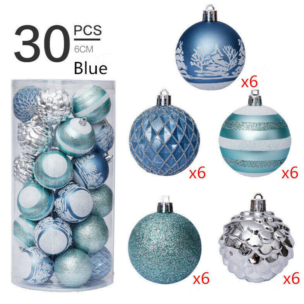 (Blue) Christmas Tree 30pc Balls Baubles Xmas Party Glitter Hanging Home Decor Ornament