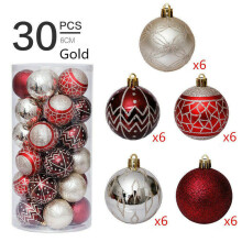 (Red Gold) Christmas Tree 30pc Balls Baubles Xmas Party Glitter Hanging Home Decor Ornament