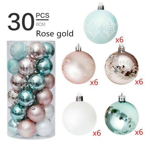 (Rose Gold) Christmas Tree 30pc Balls Baubles Xmas Party Glitter Hanging Home Decor Ornament