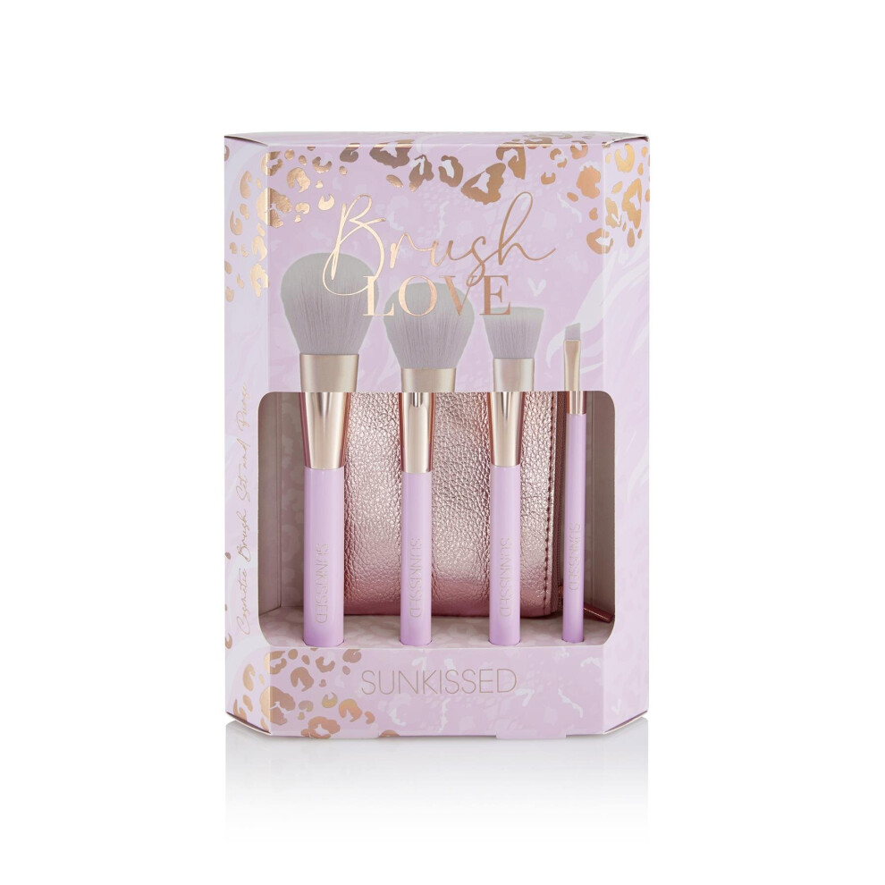 Sunkissed Brush Love Eco Packaging Gift Set 2021 - Blusher Brush, Powder Brush, Blending Brush, Eyeshadow Brush, Cosmetic Bag