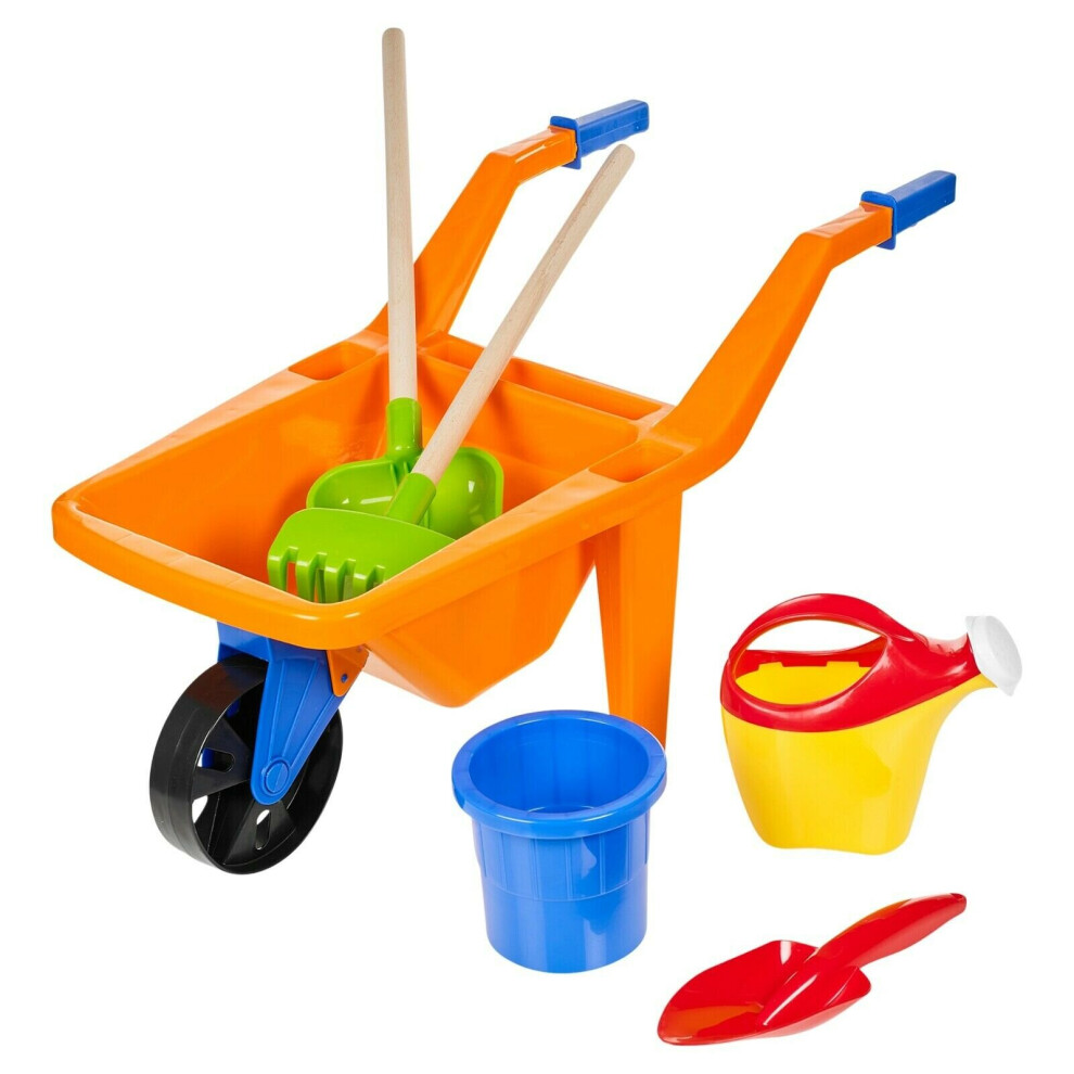 (Wheelbarrow With Shovel and Rake) Kids Plastic Wheelbarrow Beach Bucket Sandbox