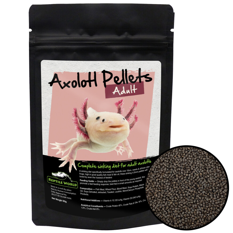 (Adult, 80g) Reptile World Axolotl Junior & Adult Pellets - Amphibian Food, Newts, Frogs