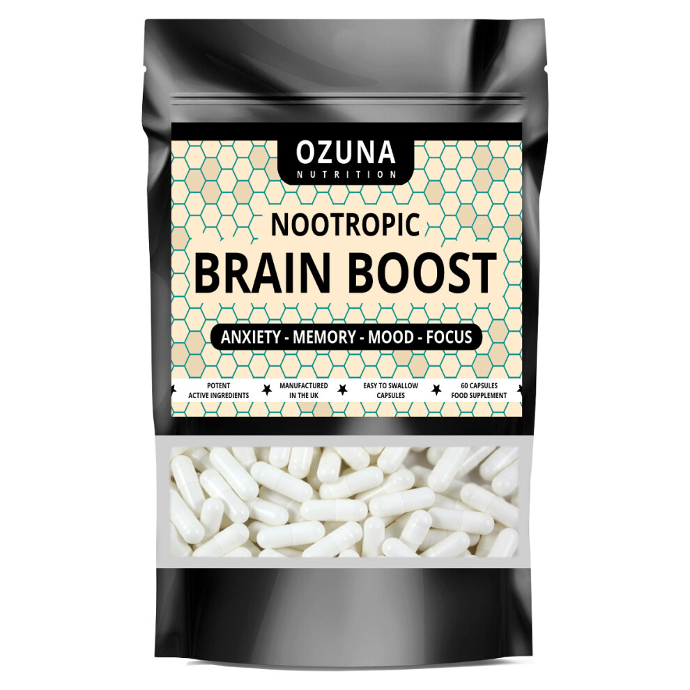 Ozuna Nutrition Nootropic Brain Boost - For Anxiety, Insomnia, Stress Relief Improve Mood & Memory | 60 Capsules