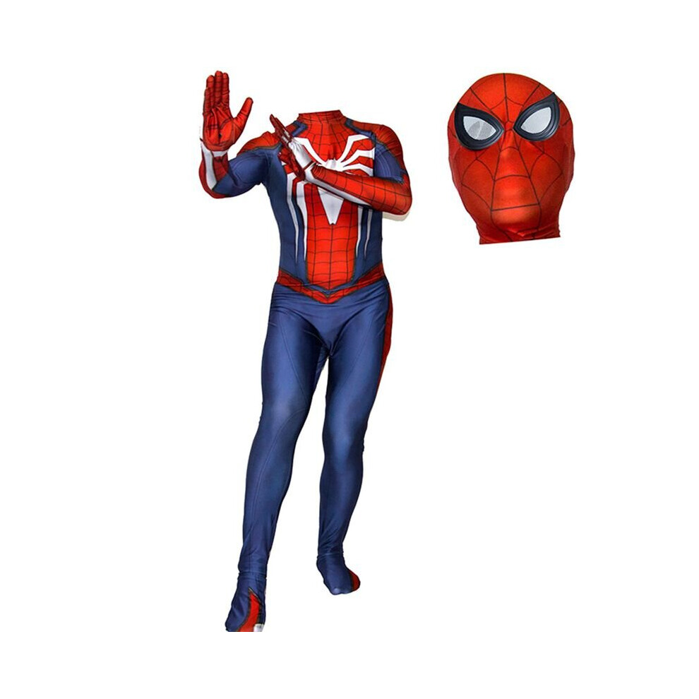 (Kids Full Set(Jumpsuit+Headcover), 120 Cm) Ps4 Insomniac Spiderman Cosplay Costume 3D Print Adult Kids Spidey Zentai Suit Blue