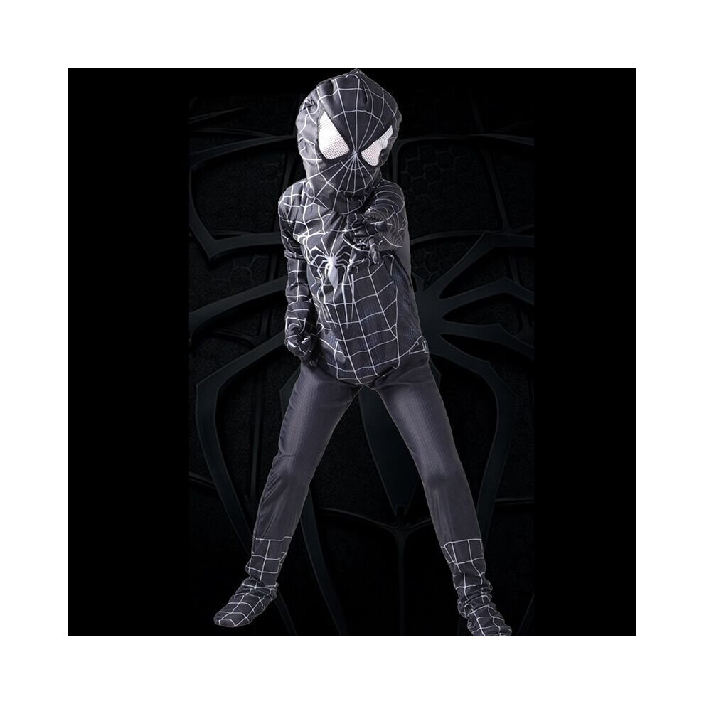 (M(120-130Cm)) Spiderman Costume Halloween Cosplay Superhero Spider Suit For Kids Adult Black