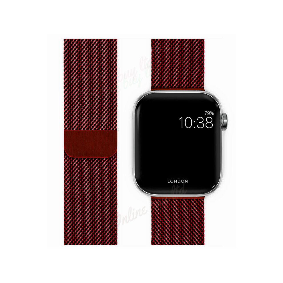 (Red) 42/44mm iWatch Strap Magnetic Milanese Loop Band For Apple Watch Series 7 6 SE 5 4 3 2 1 1st Gen