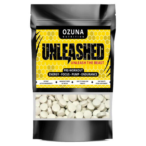 Unleashed Pre Workout Pills Boost Performance, Energy, Focus & Endurance with Creatine Monohydrate, Beta Alanine, Caffeine - 100 Tablets