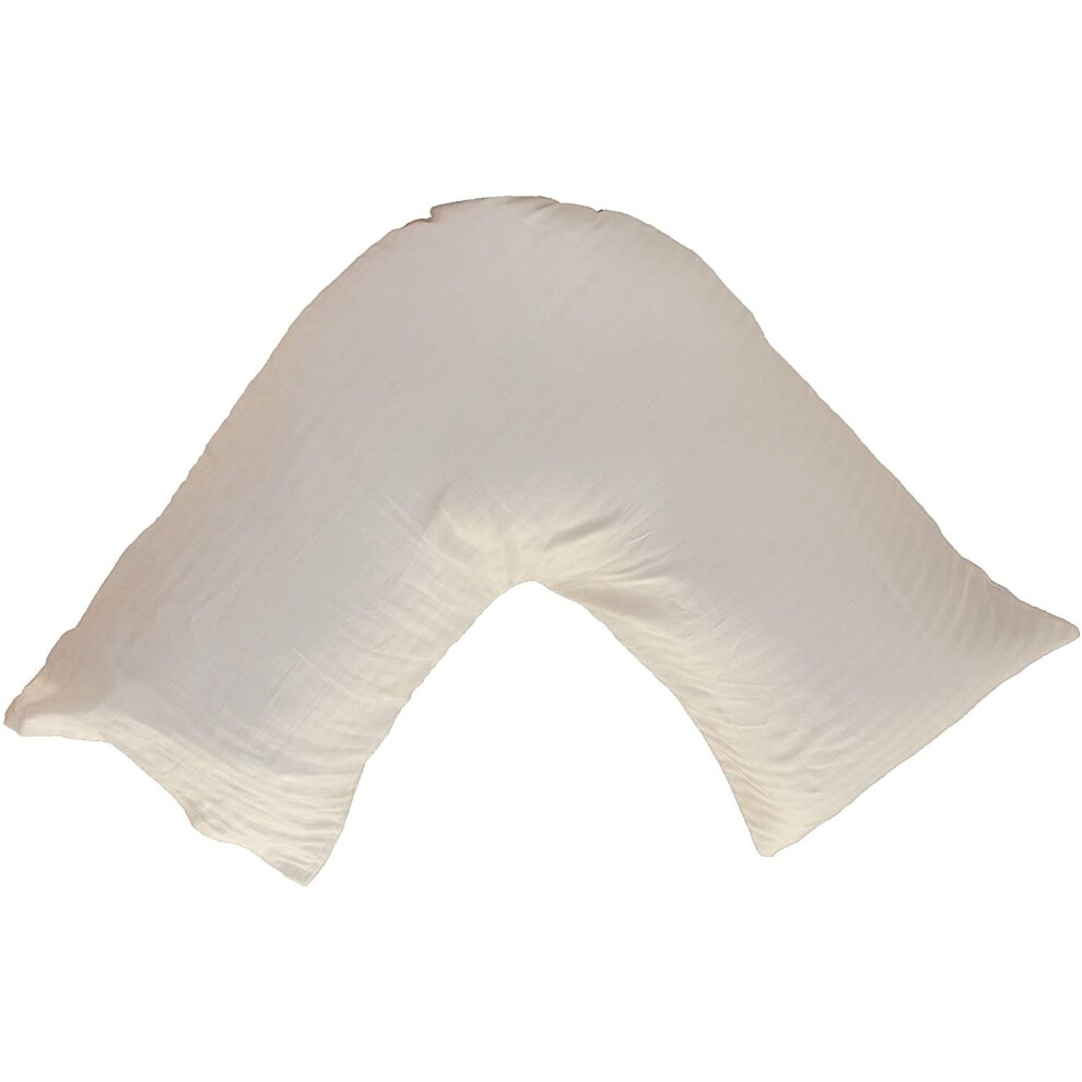 (White) 100% Cotton 300 Thread Count Satin Stripe Luxury V- Shaped Pillowcases in 3 colors