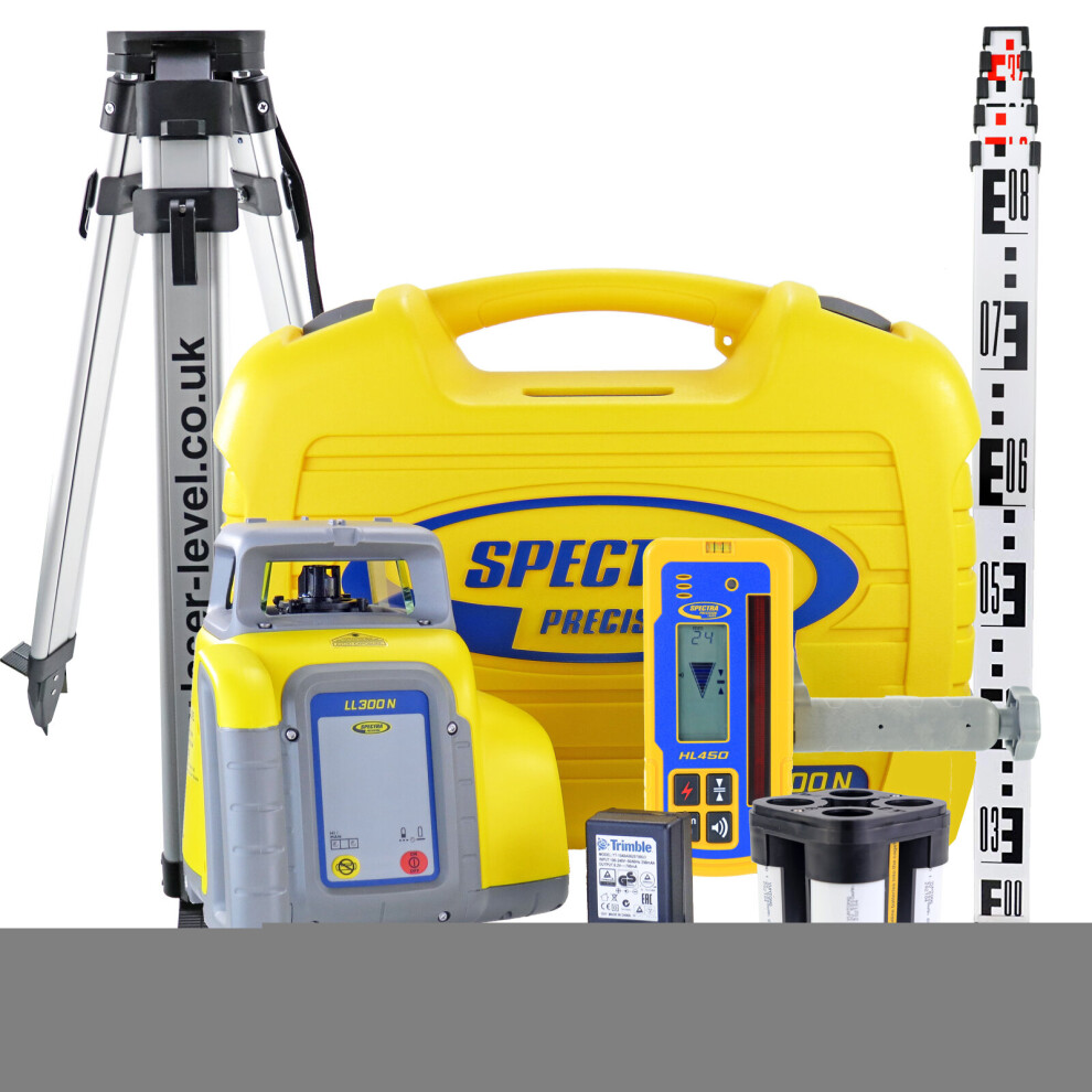 Spectra Precision LL300N Laser Level Kit HL450 Detector Tripod & Staff