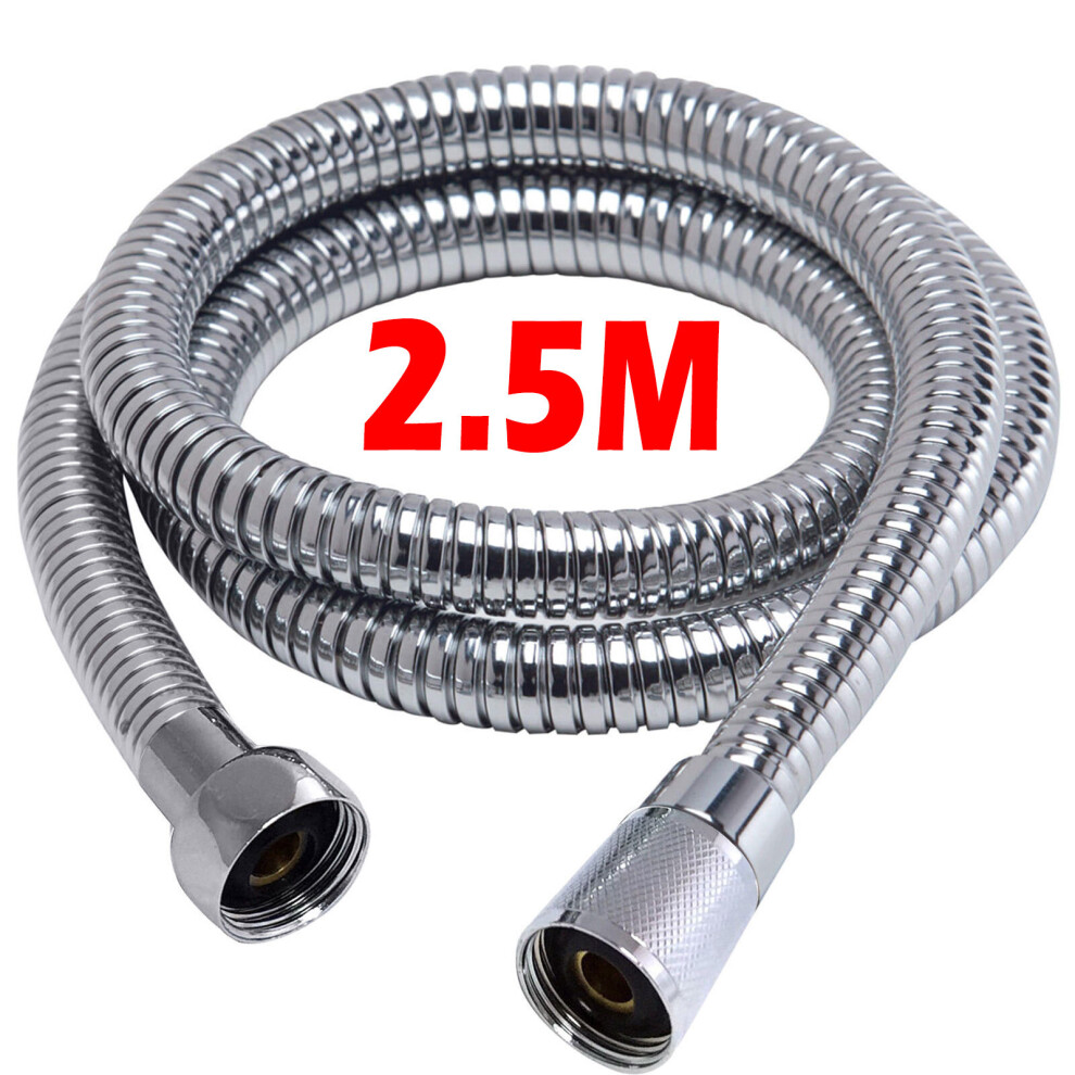 2.5m Chrome Stainless Steel Flexible Shower Hose – Crease-Resistant, Anti-Leak Washers, High-Pressure, Rust-Resistant