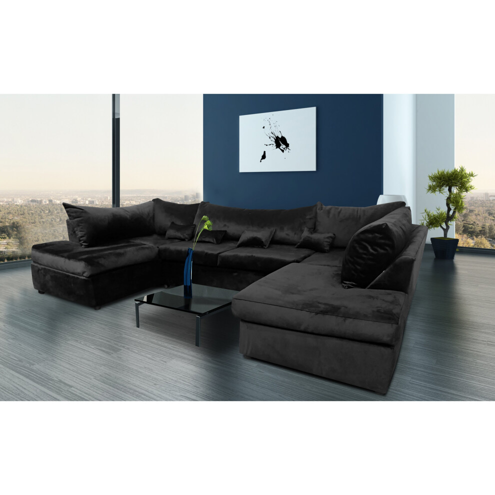 (Black) Milano Large Corner U Shape Sofa  Velvet Fabric