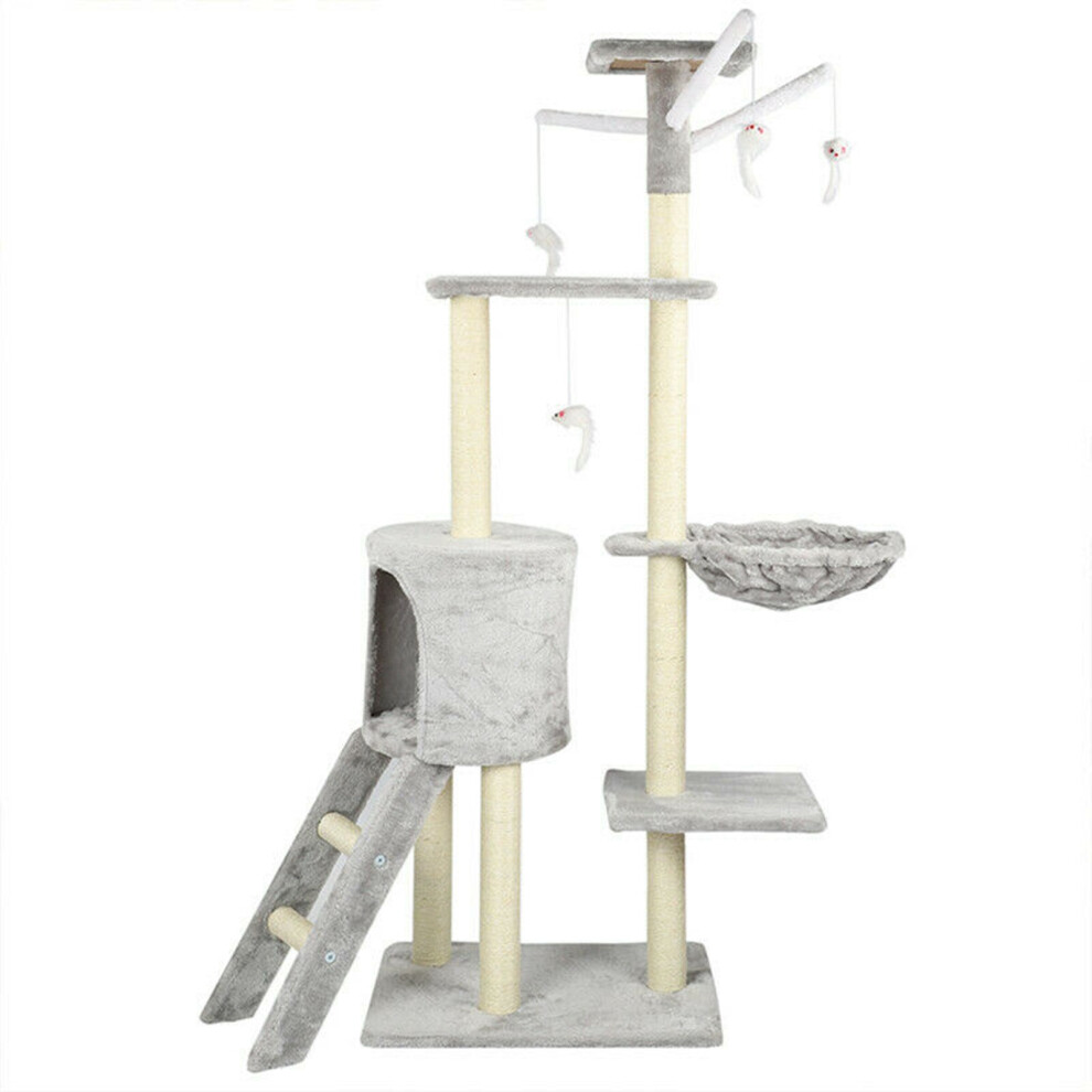 (Light gray) Large Multilevel Cat Tree Scratching Post Kitten Climbing Tower Activity Centre