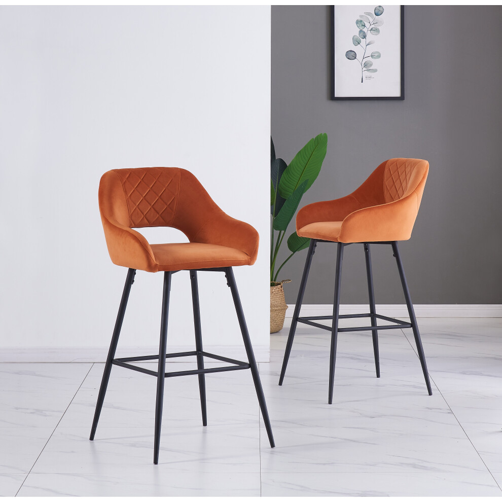 (Orange, 2 Bar Stools) 1/2 Velvet Bar Stools High Counter Breakfast Chair