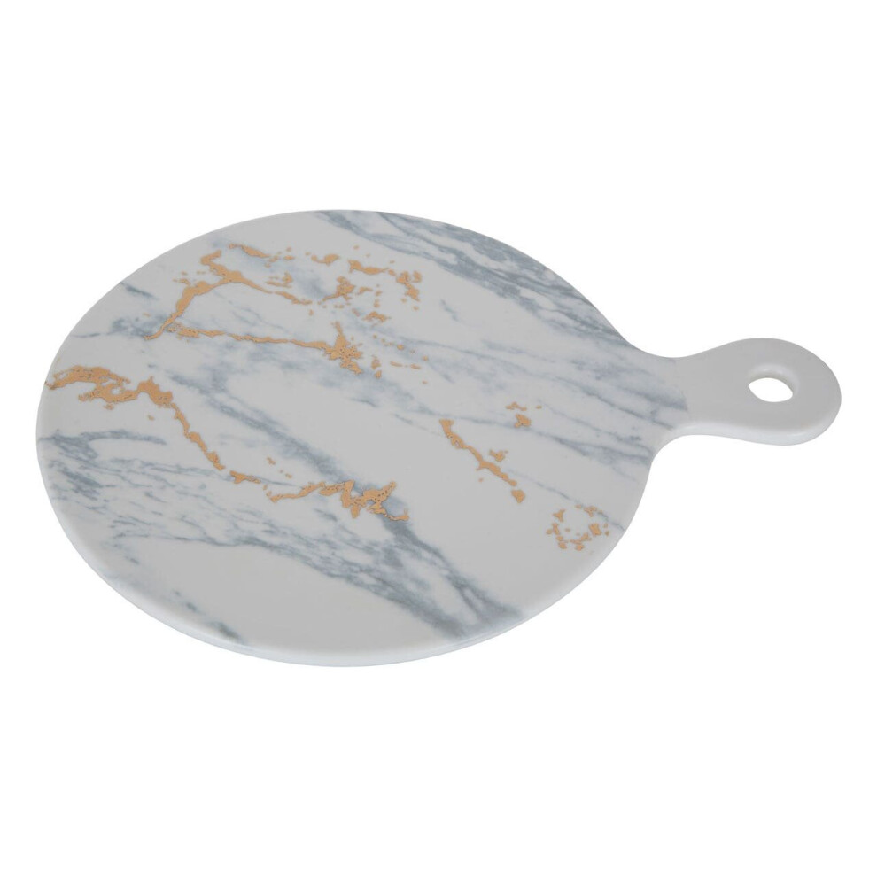 Premier Housewares Elegant Porcelain Cheese Paddle With Marble Veining & Metallic Edge - Versatile Serving Board For Cheese & Charcuterie White