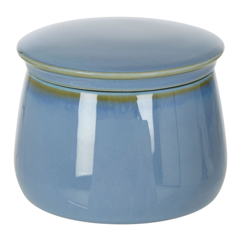 Glossy Blue Porcelain Sugar Pot With Matching Lid, Glazed Finish Sugar Jar,Tapered Rounded Sugar Canister
