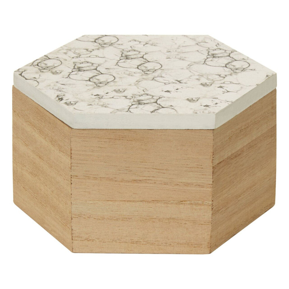 Premier Housewares White Marble Effect Trinket Box Wooden Jewellery Box Display Case Small Storage Case Accessory Storage Hexagonal Shape 15 x 8 x 13