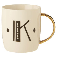 Diamond Deco K Letter Monogram Mug,Durable Bone China Coffee Mug,Reusable Coffee Cup With Gold Finish Handle