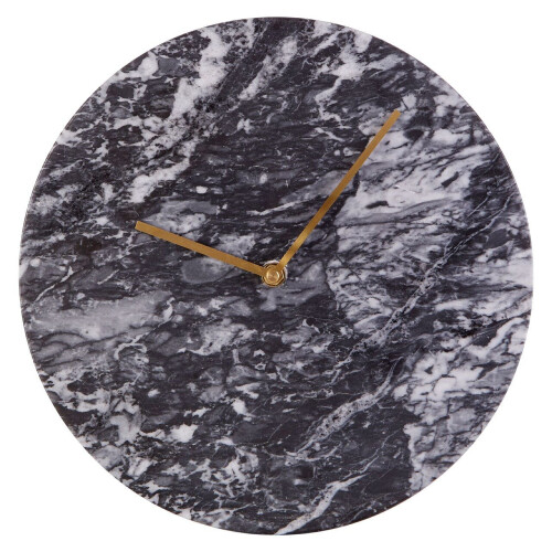 Premier Housewares Contemporary Black Marble Wall Clock, Marble Constructed Large Wall Clock, Versatile Clock For Kitchen