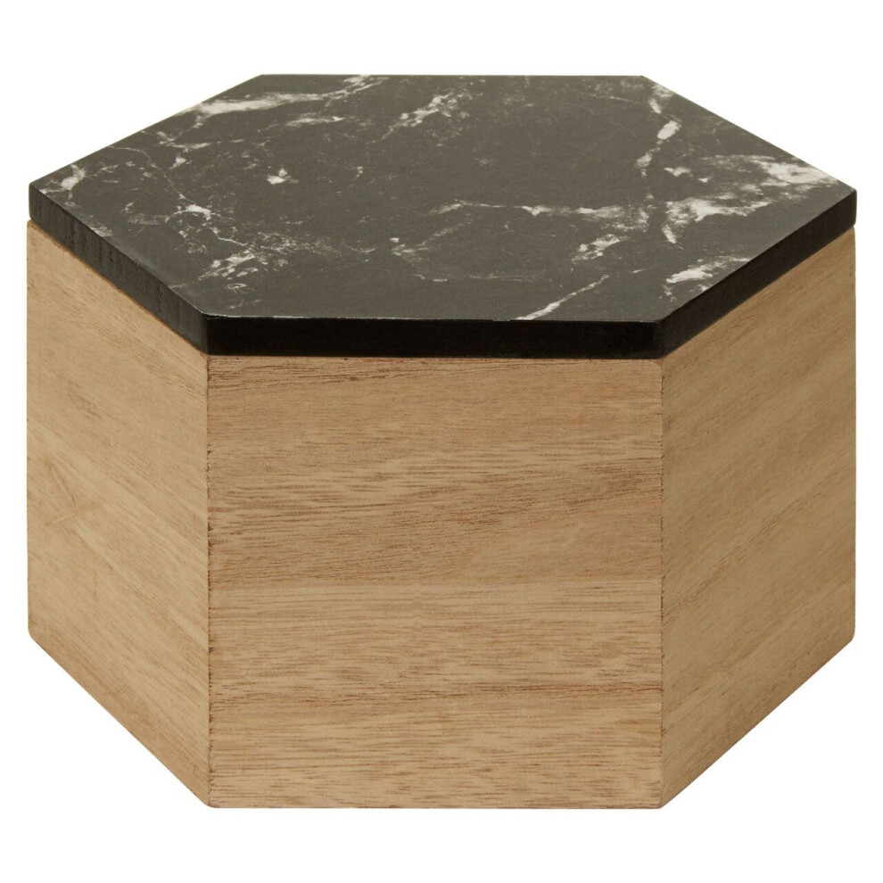 Premier Housewares Black Marble Effect Trinket Box Wooden Jewellery Box Display Case Small Storage Case Accessory Storage Hexagonal Shape 16 x 11 x 18