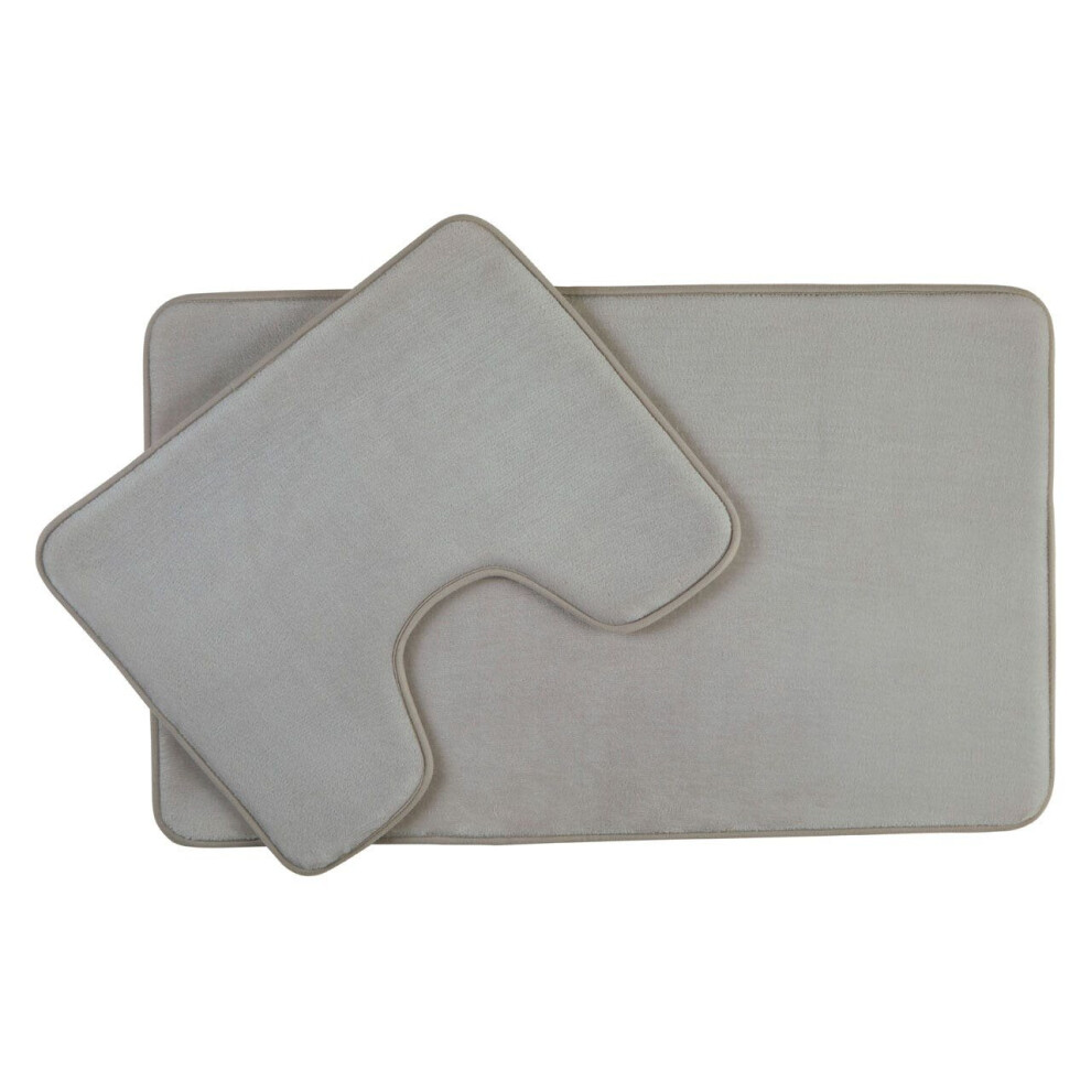 Premier Housewares Bath Mat Set Soft Non-Slip Bath Mats For Bathrooms Made From Polyester Solid Finish With Trimming 50 X 1 X 80 Grey