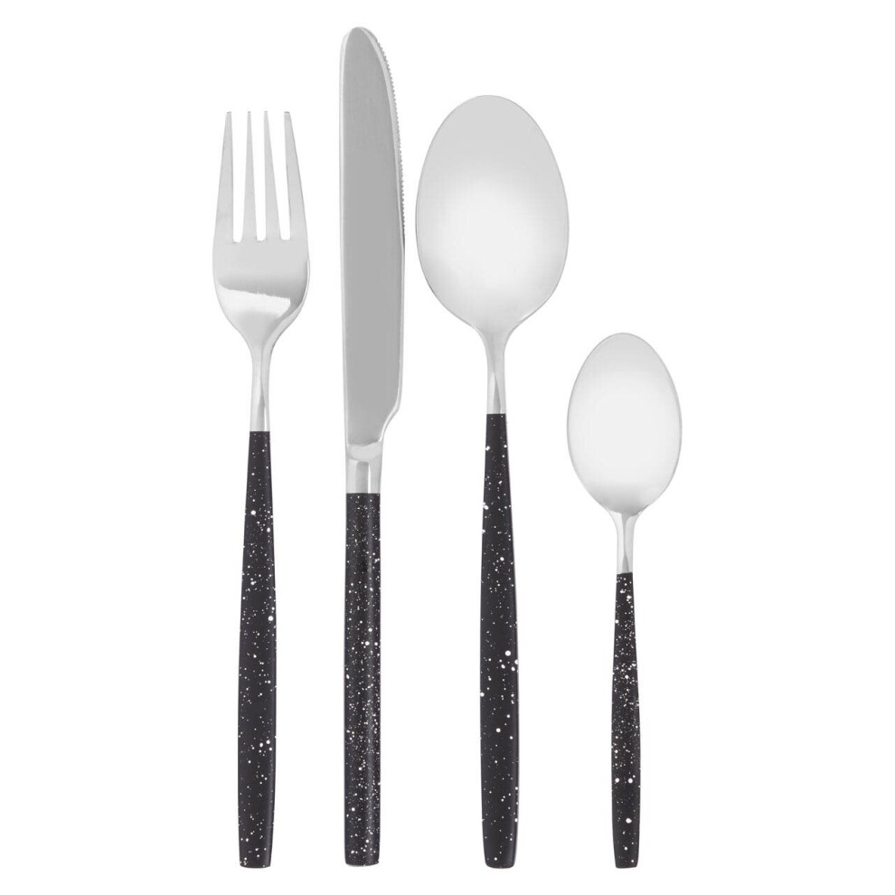 Premier Housewares Avie 16 Pc Black and Silver Cutlery Set