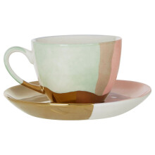 Hand-Painted Porcelain Cup And Saucer Set,Tropical Pastel Toned Luxury Designer Cups And Saucers