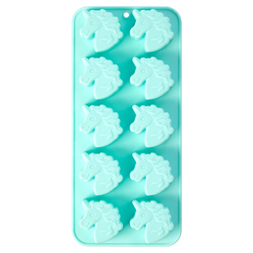 Premier Housewares 10 Unicorn Shaped Ice Cube Tray, Unique Ice Cube Tray, Thermoplastic Rubber Ice Freezing Tray Blue