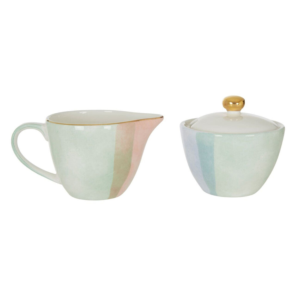 Premier Housewares Milk Pots Pastel Shades Milk Jug And Sugar Bowl Set Porcelain Pot And Creamer Durable Sugar Pot With Metallic Hue 14 x 7 x 9