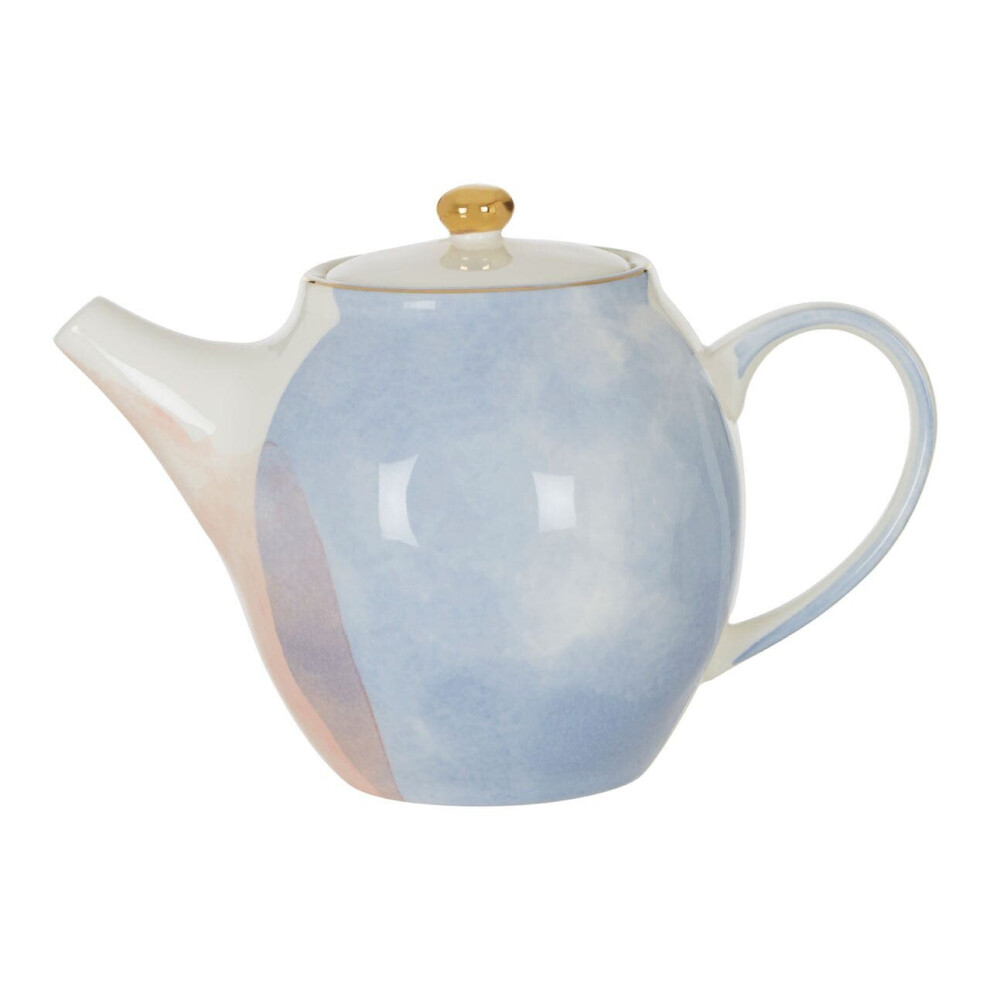 Premier Housewares Hand-Painted Stoneware Teapot,Modern Ceramic Tea Pot With Assorted Pastel Tones,Teapot With -Plated Lid Gold