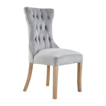 Grey Buttoned Velvet Dining Chairs, Velvet Upholstered Chair with Wooden Legs, Accent Chair for Living Room