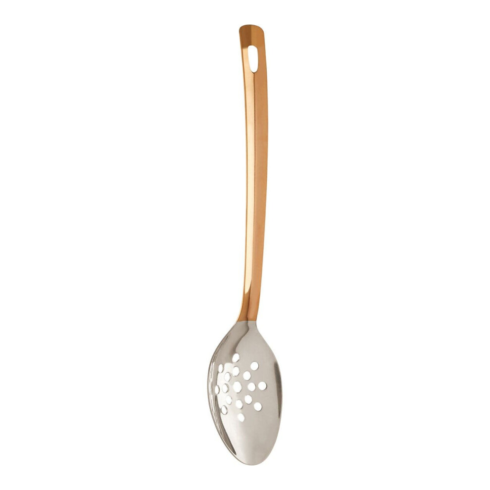 Premier Housewares Slotted Stainless Steel Spoon Stain Resistant Spoon For Non Stick Pan With Copper Handle Spoons & Turners 4 X 33 X 7