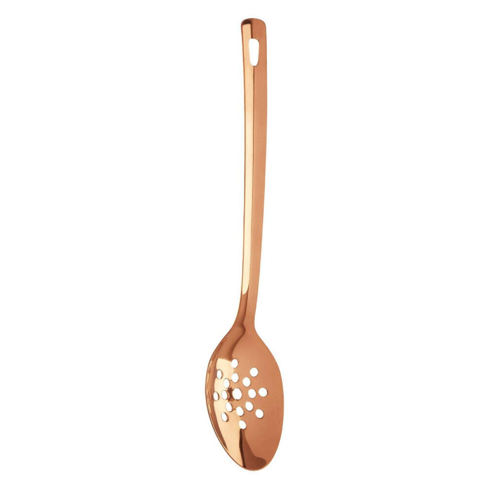Premier Housewares Slotted Stainless Steel Spoon Stain Resistant Spoon For Non Stick Pan With Rose Handle Spoons & Turners 4 X 33 X 7 Gold