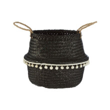 Premier Housewares Black Finishing Basket Storage Solution For Pantry Kitchen Closet Bathroom Seagrass Basket With Vintage Design 30 x 28 x 30