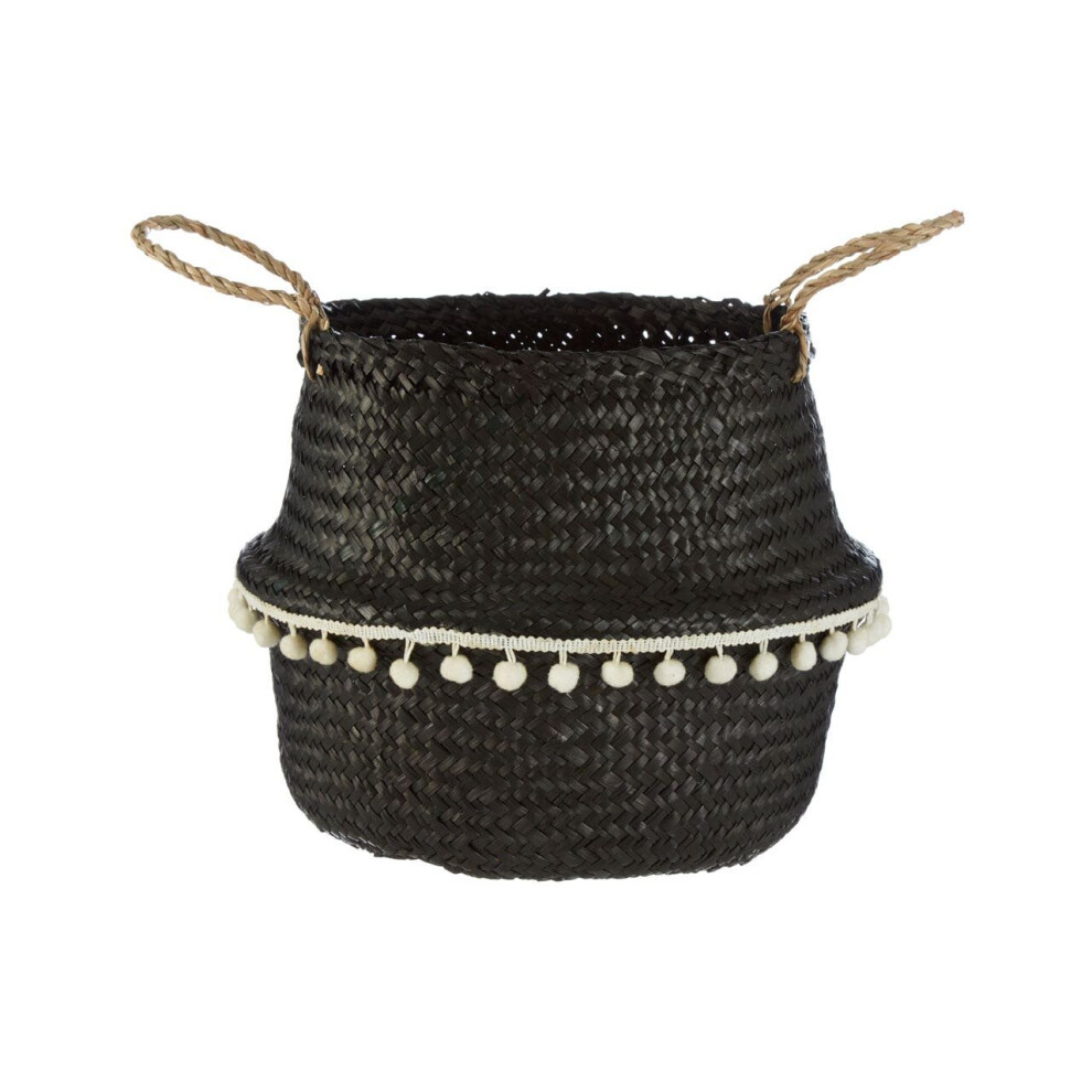 Premier Housewares Finishing Basket Storage Solution For Pantry Kitchen Closet Bathroom Seagrass Basket With Vintage Design 30 X 28 X 30 Black