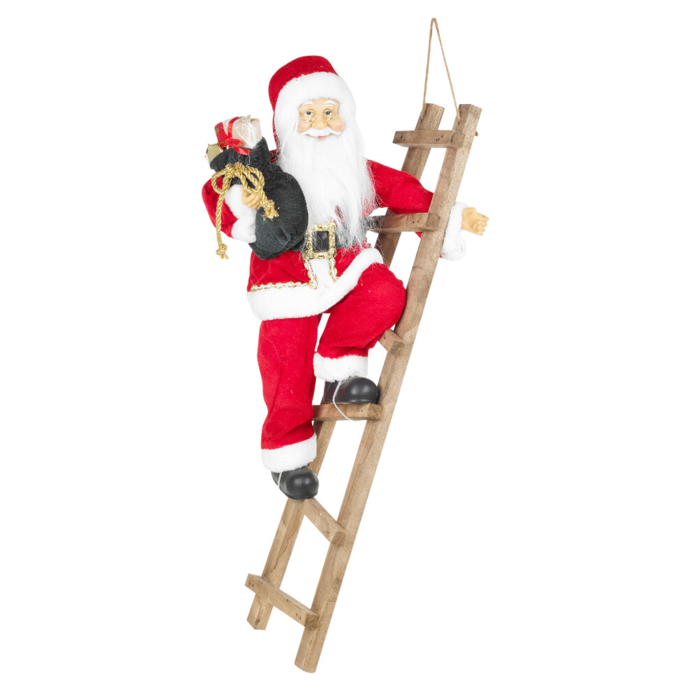 (Green) Christmas Santa Claus Climbing Ladder Standing Figurine Xmas Tree Decoration