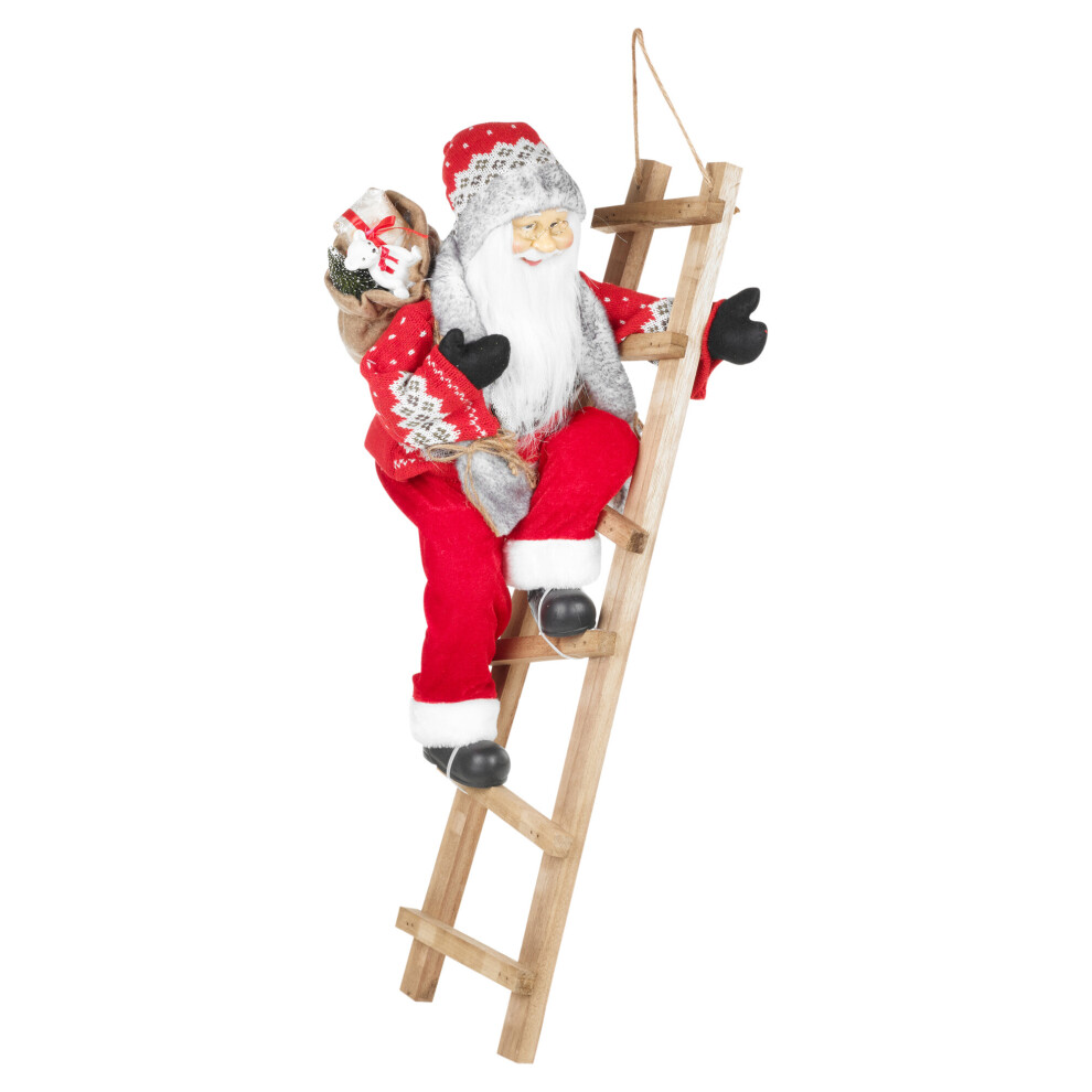 (Brown) Christmas Santa Claus Climbing Ladder Standing Figurine Xmas Tree Decoration