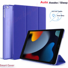 (Blue) For Apple iPad 9th Generation 10.2 Inch 2021 TriFold Smart Stand Auto Sleep Wake Case Cover For iPad 10.2