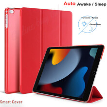 (Red) For Apple iPad 9th Generation 10.2 Inch 2021 TriFold Smart Stand Auto Sleep Wake Case Cover For iPad 10.2
