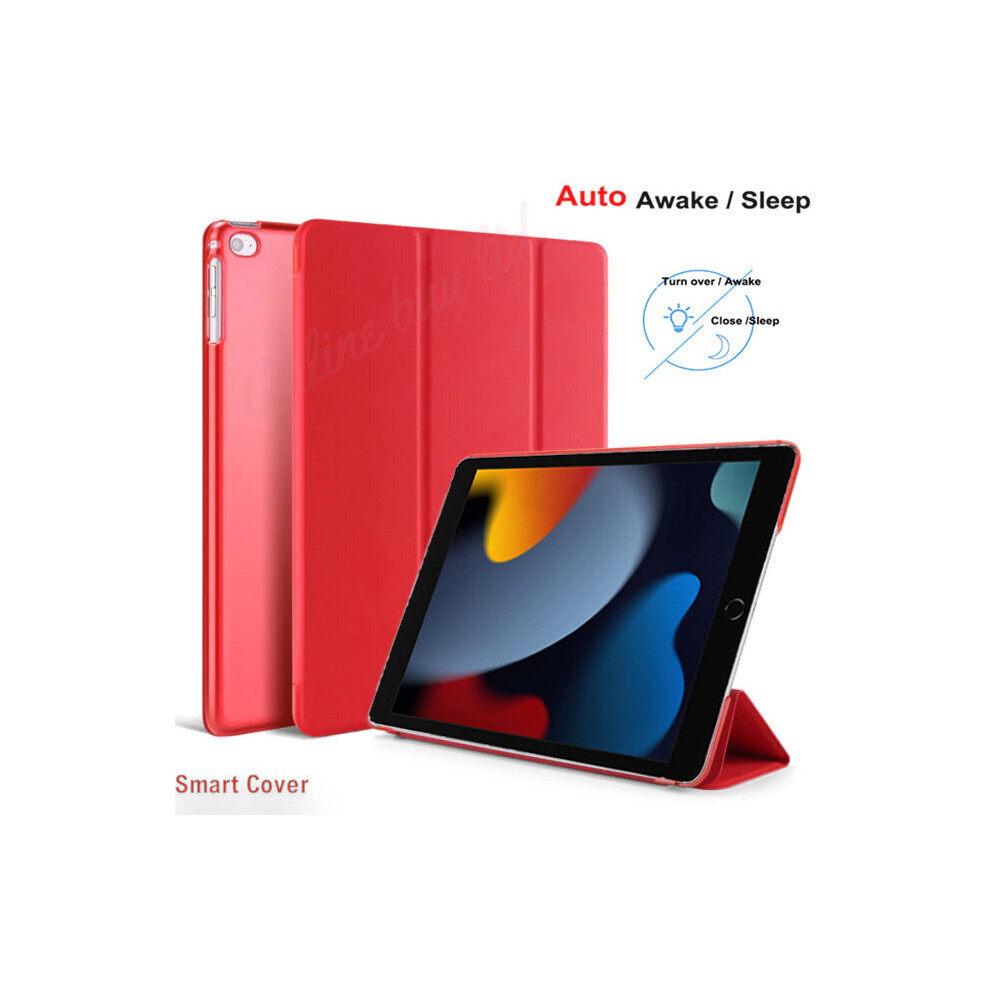 (Red) For Apple Ipad 9Th Generation 10.2 Inch 2021 Trifold Smart Stand Auto Sleep Wake Case Cover For Ipad 10.2 Red