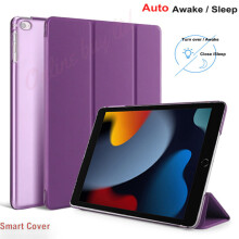 (Purple) For Apple iPad 9th Generation 10.2 Inch 2021 TriFold Smart Stand Auto Sleep Wake Case Cover For iPad 10.2